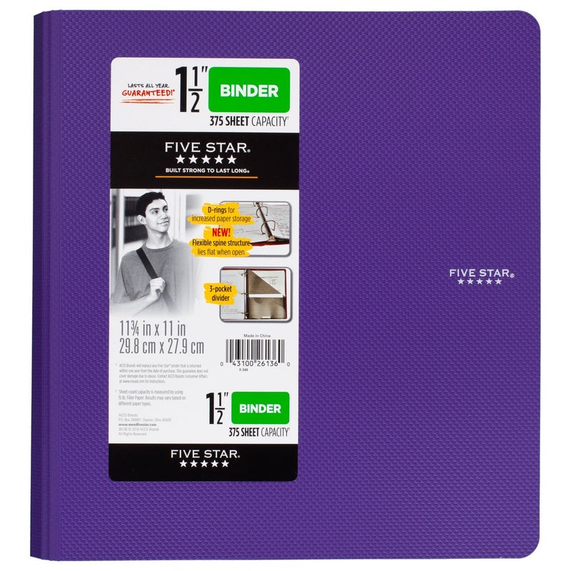 Five Star 1-1/2 Inch 3 Ring Binder, Plastic, Color Selected for You, 1 Count (26136) - Image 3